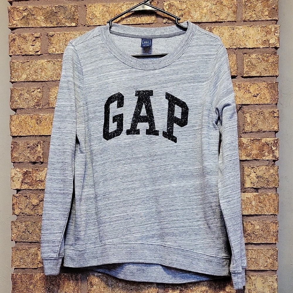 GAP Women's Light Gray Pullover Sweatshirt with Black Sparkly Logo Size Large